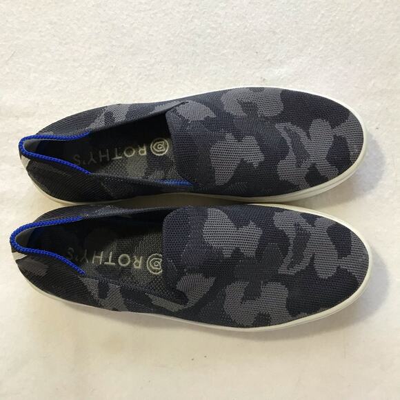 Rothy’s black grey camo slip on loafers sneakers 7.5 casual walking comfort - Picture 1 of 7